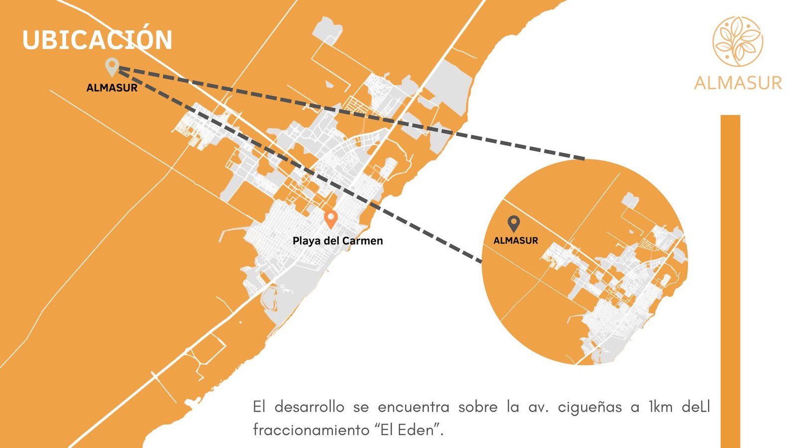 Mapa de ubicación de ALMASUR, cerca de Playa del Carmen
